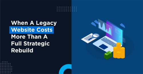 Legacy website illustration with analytics and rising costs.